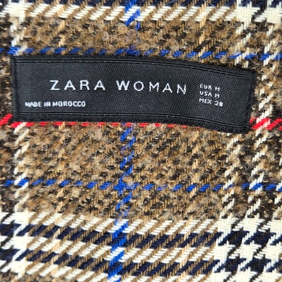 ZARA BROWN CHECKED SINGLE BREASTED WOOL & ALPACA COAT SIZE M - Picture 9 of 12